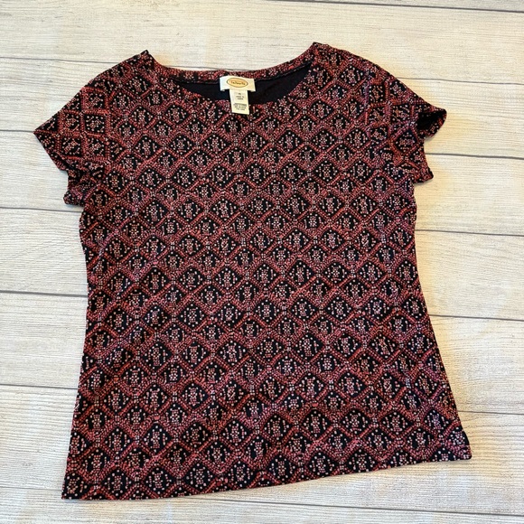 Talbots Black and Red Geometric Short Sleeve Top - Picture 1 of 7
